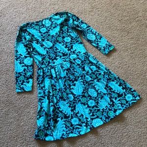 3/4 sleeve teal pattern dress